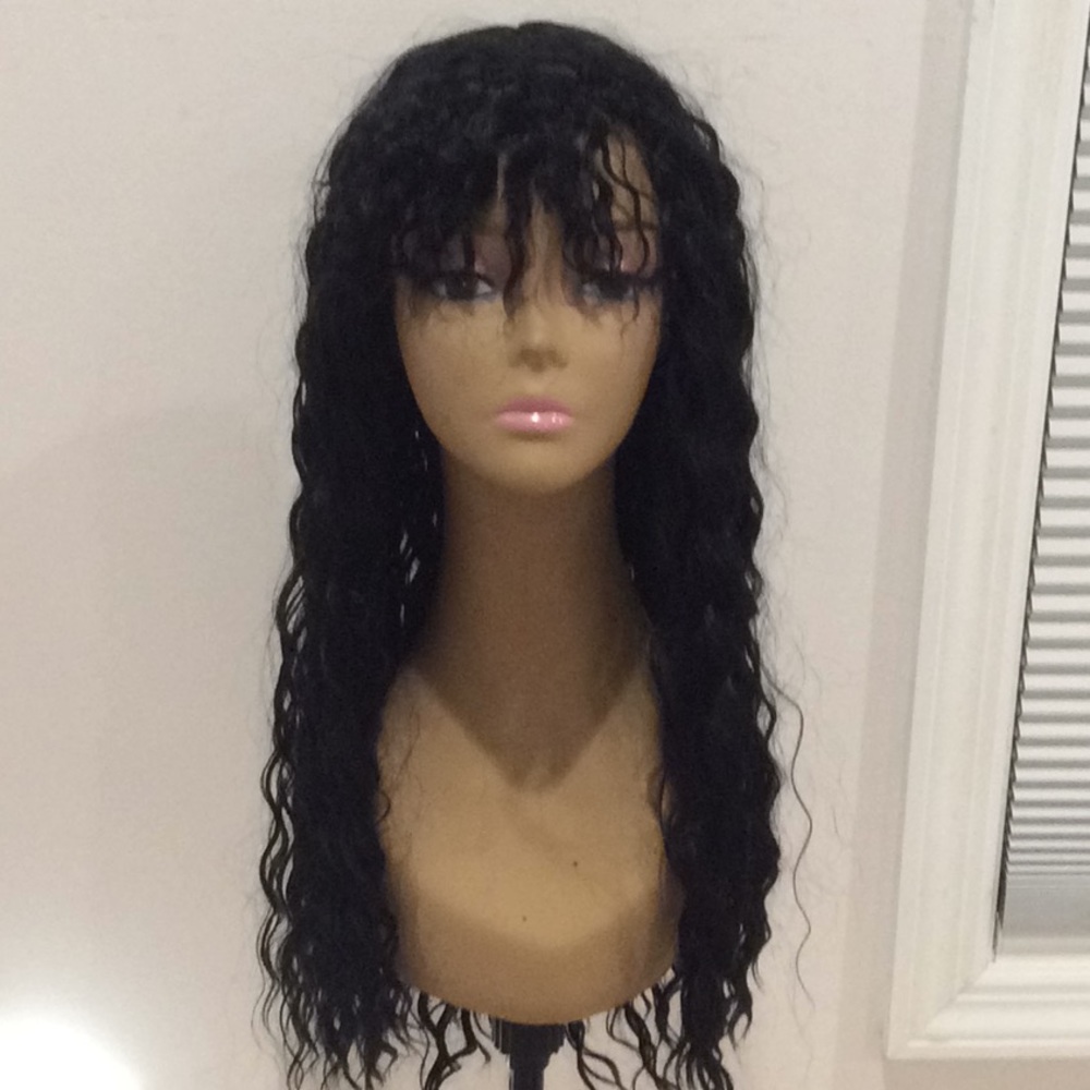 Black long wet and water wavy wig